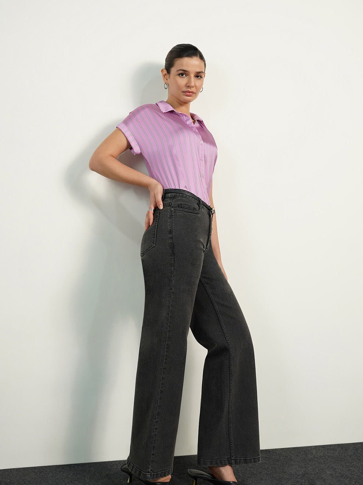 Striped Satin Shirt - Lilac