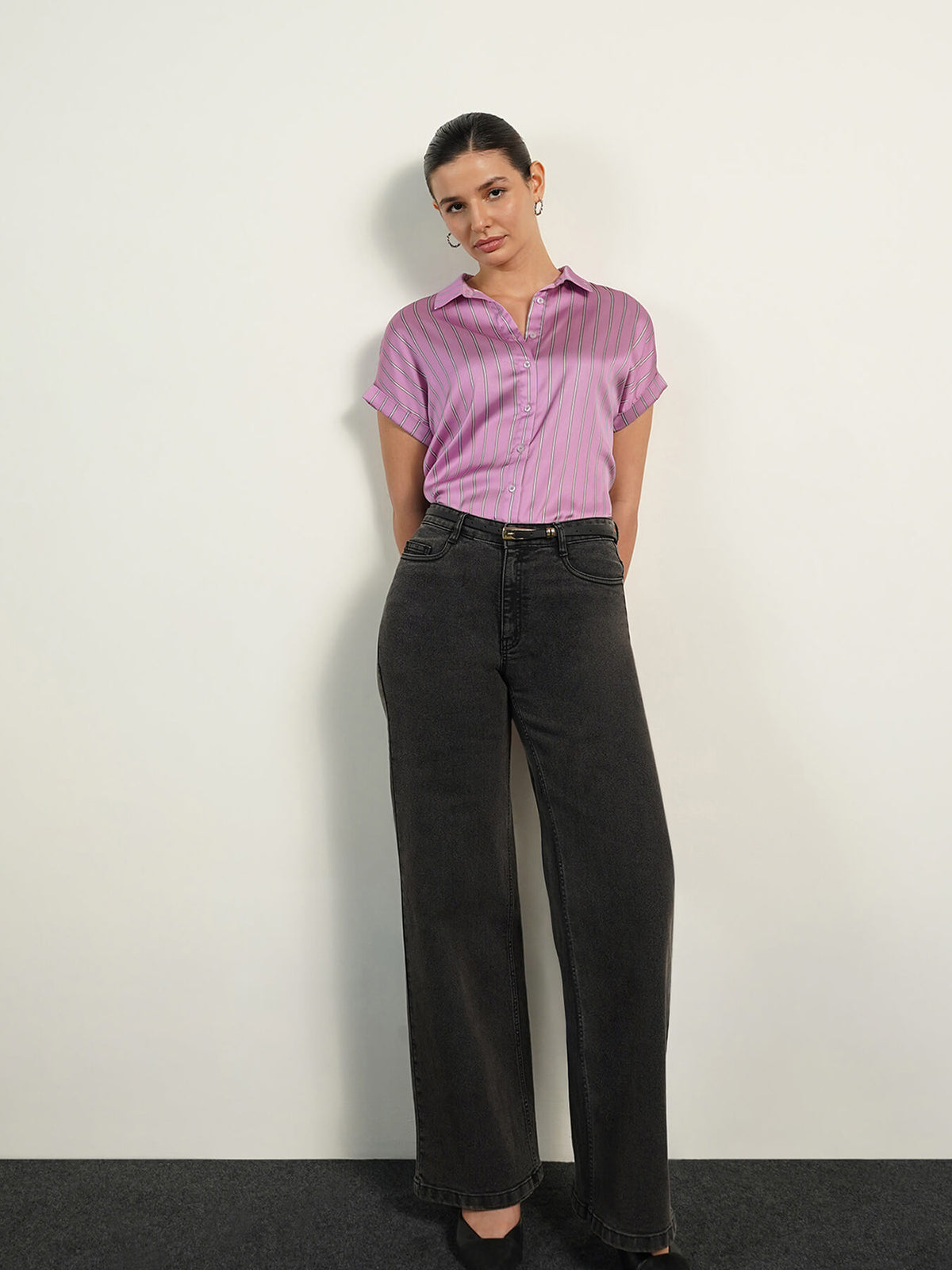 Striped Satin Shirt - Lilac
