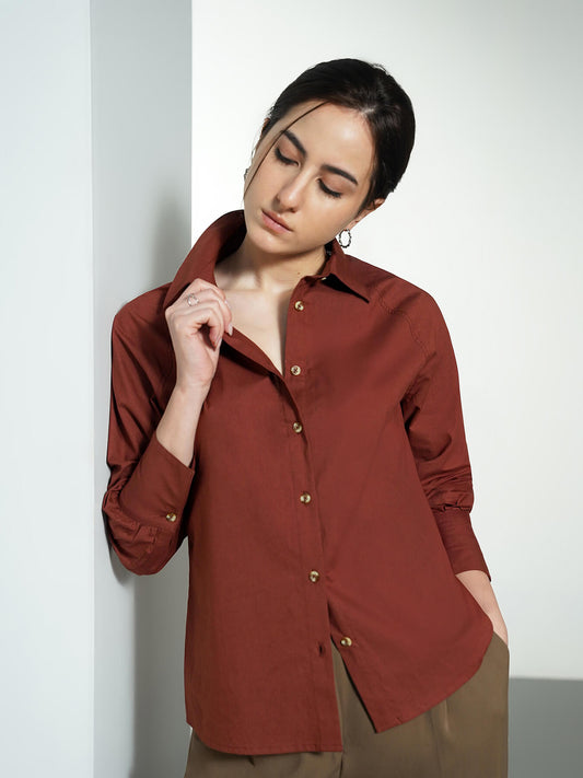 Pure Cotton Shirt - Brown