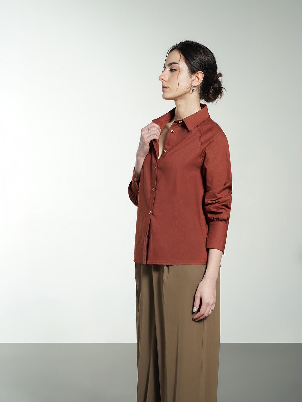 Pure Cotton Shirt - Brown