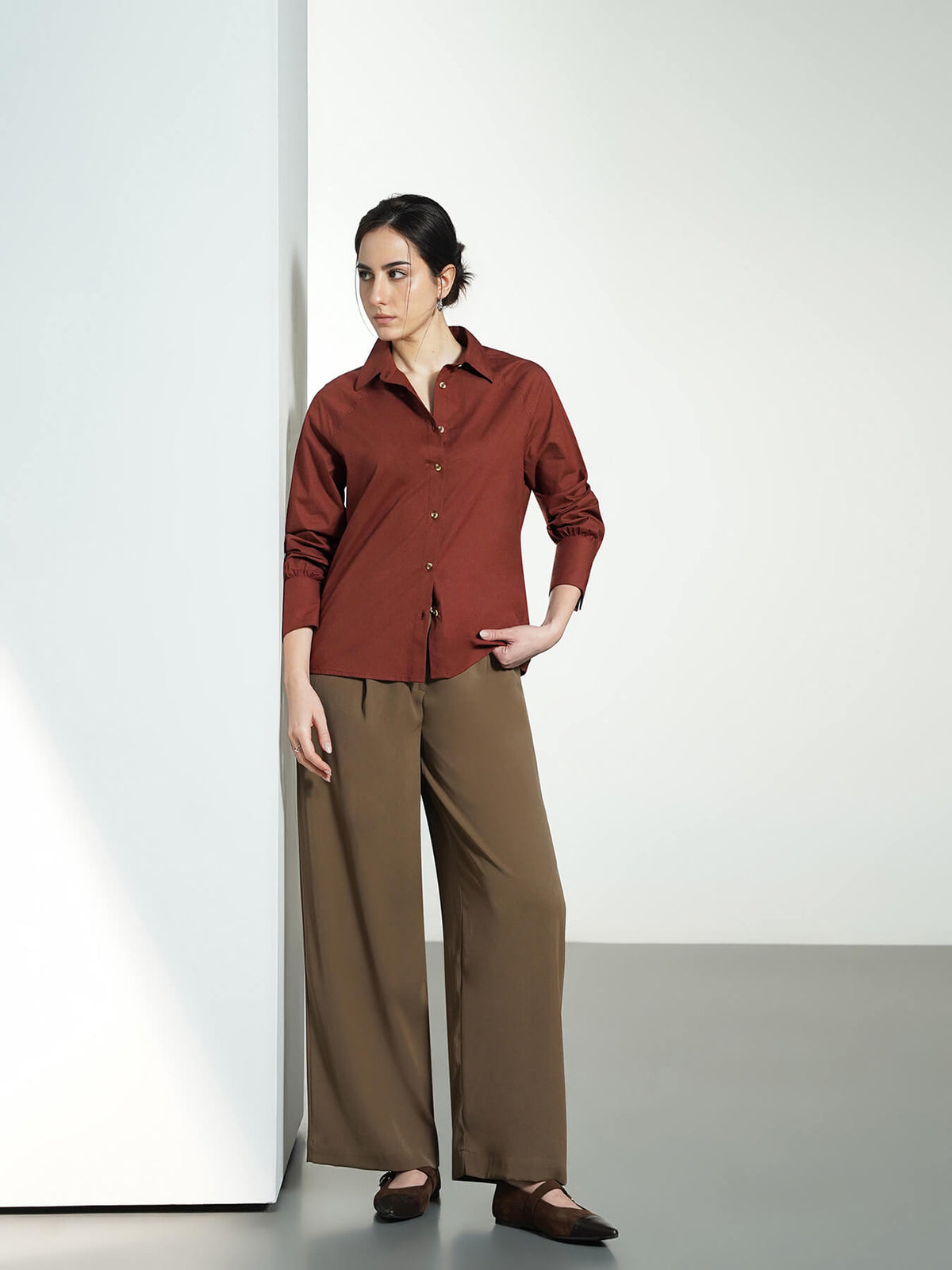Pure Cotton Shirt - Brown