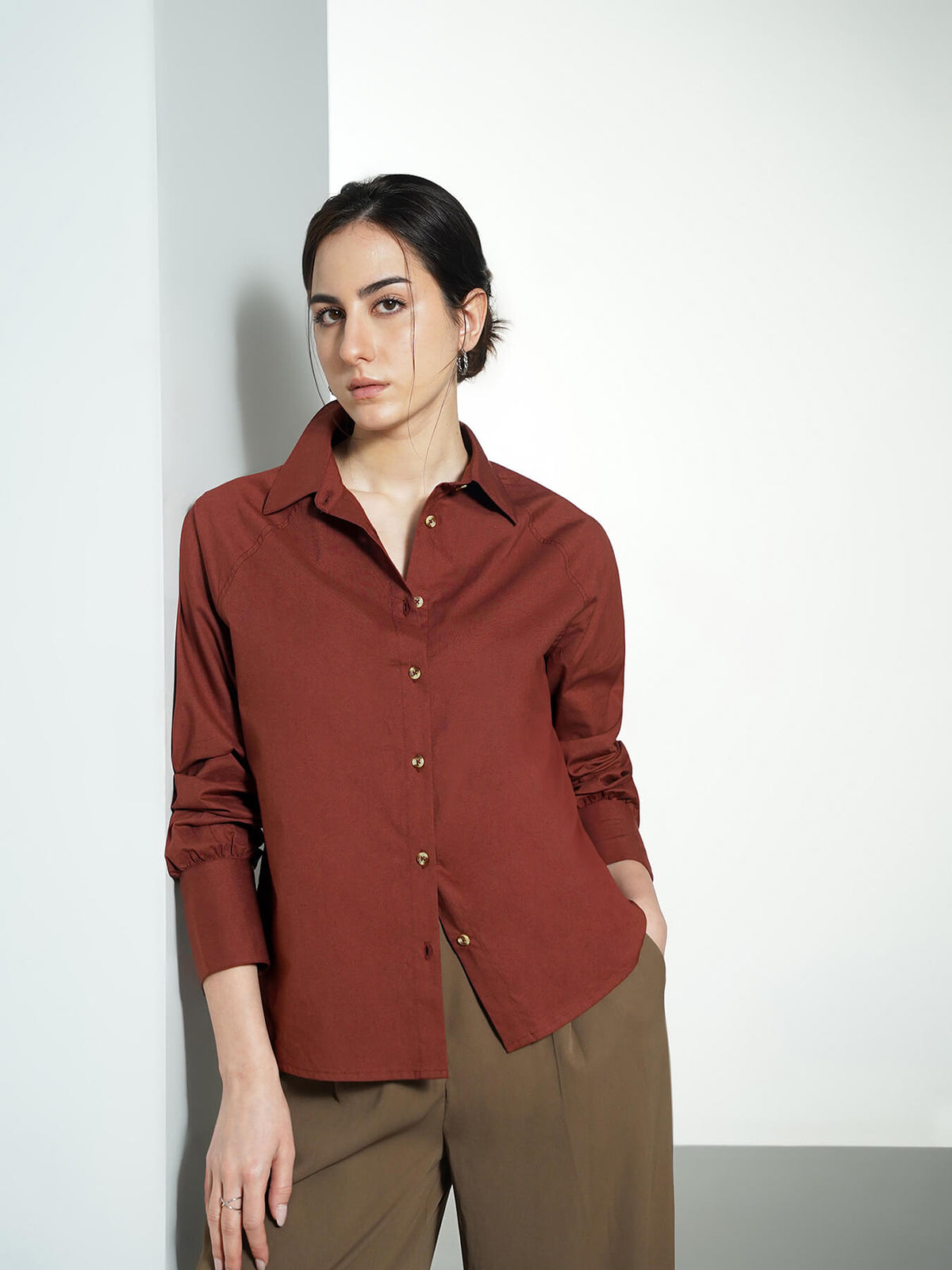 Pure Cotton Shirt - Brown