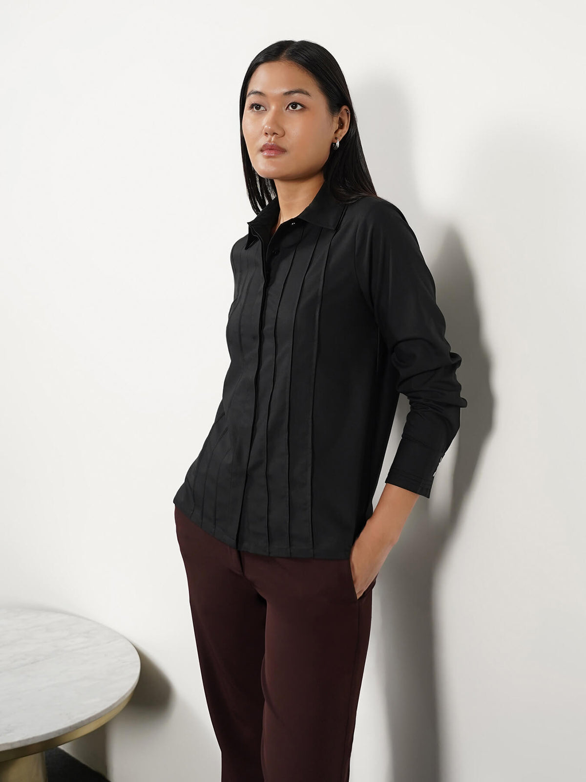 Pintuck Detail Shirt - Black