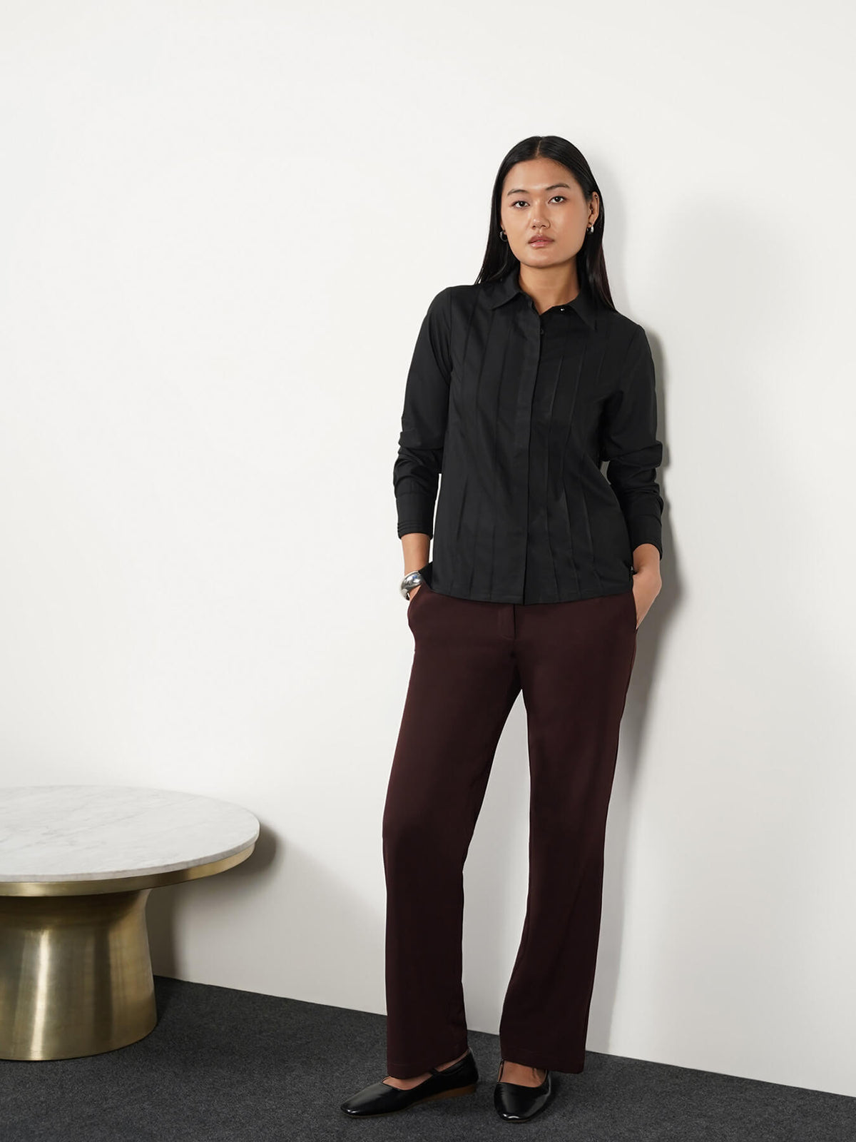 Pintuck Detail Shirt - Black