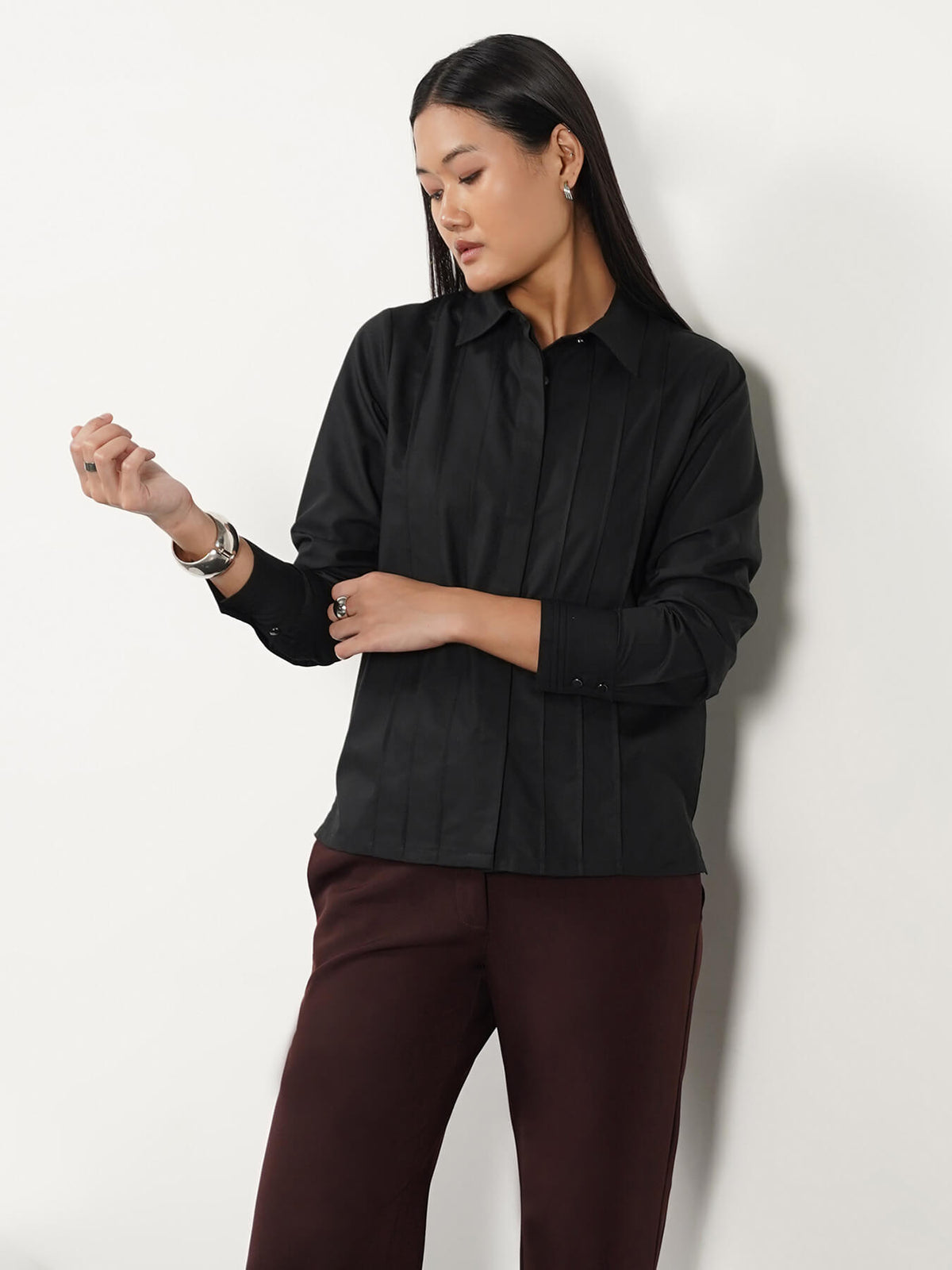 Pintuck Detail Shirt - Black
