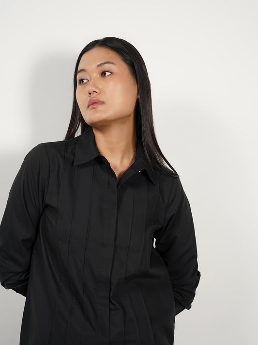 Pintuck Detail Shirt - Black