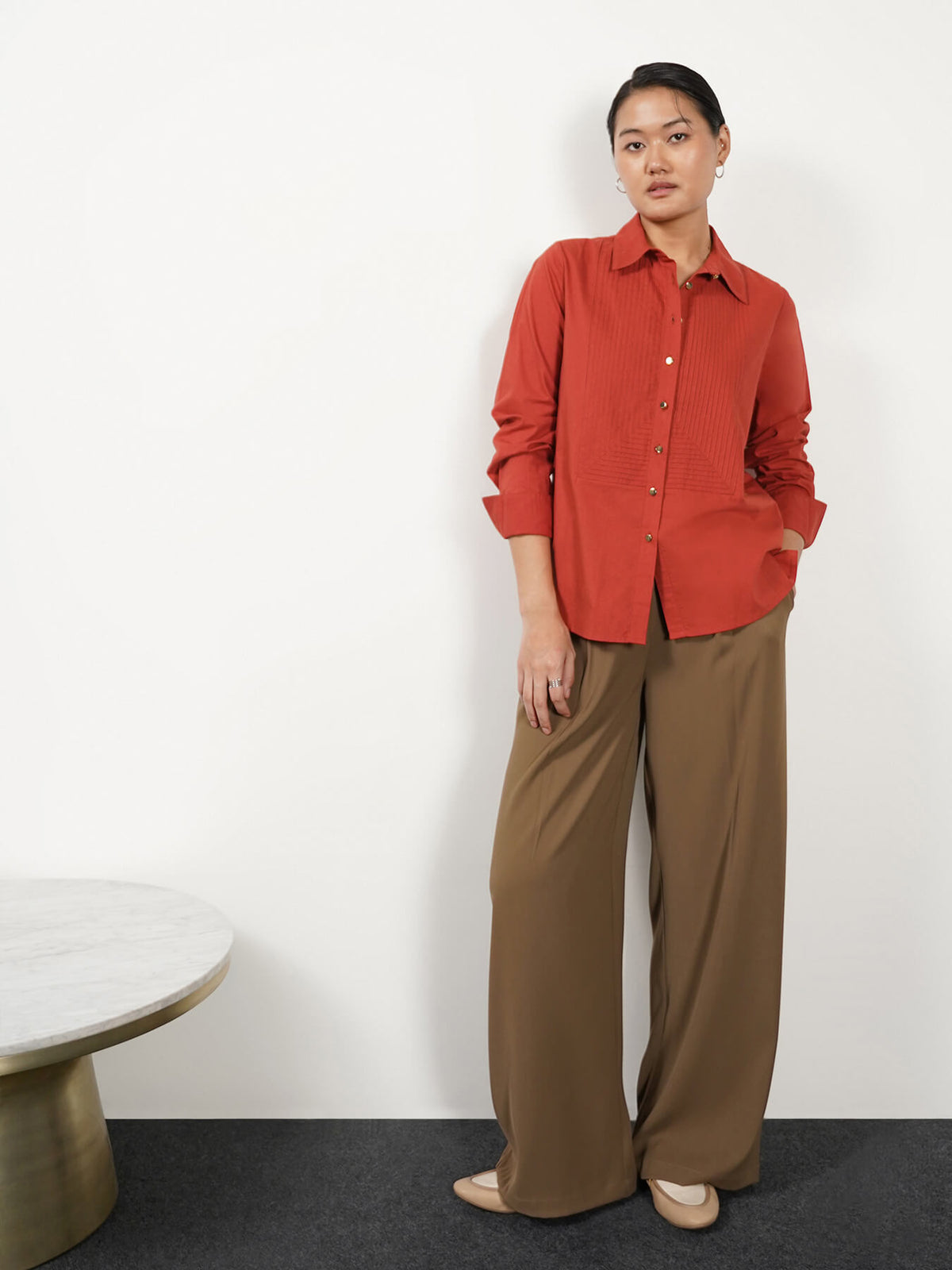 Cotton Anti-gape Shirt - Rust