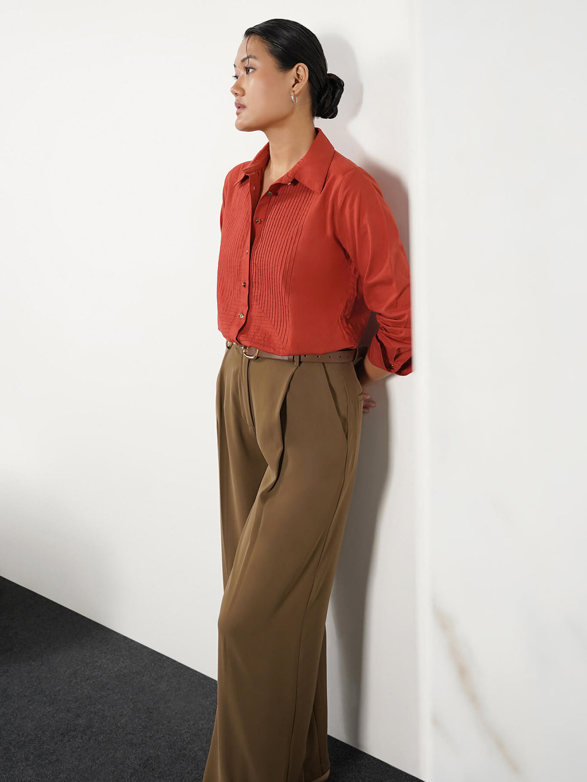 Cotton Anti-gape Shirt - Rust