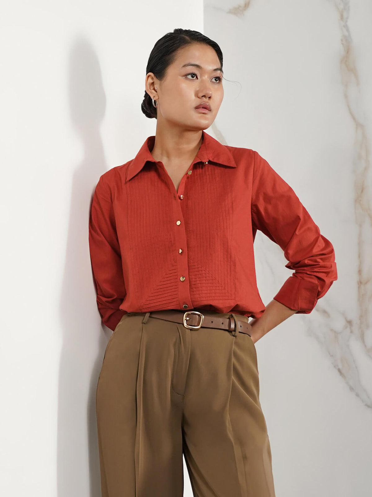 Cotton Anti-gape Shirt - Rust