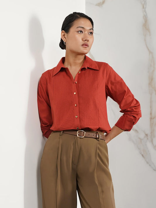 Cotton Anti-gape Shirt - Rust