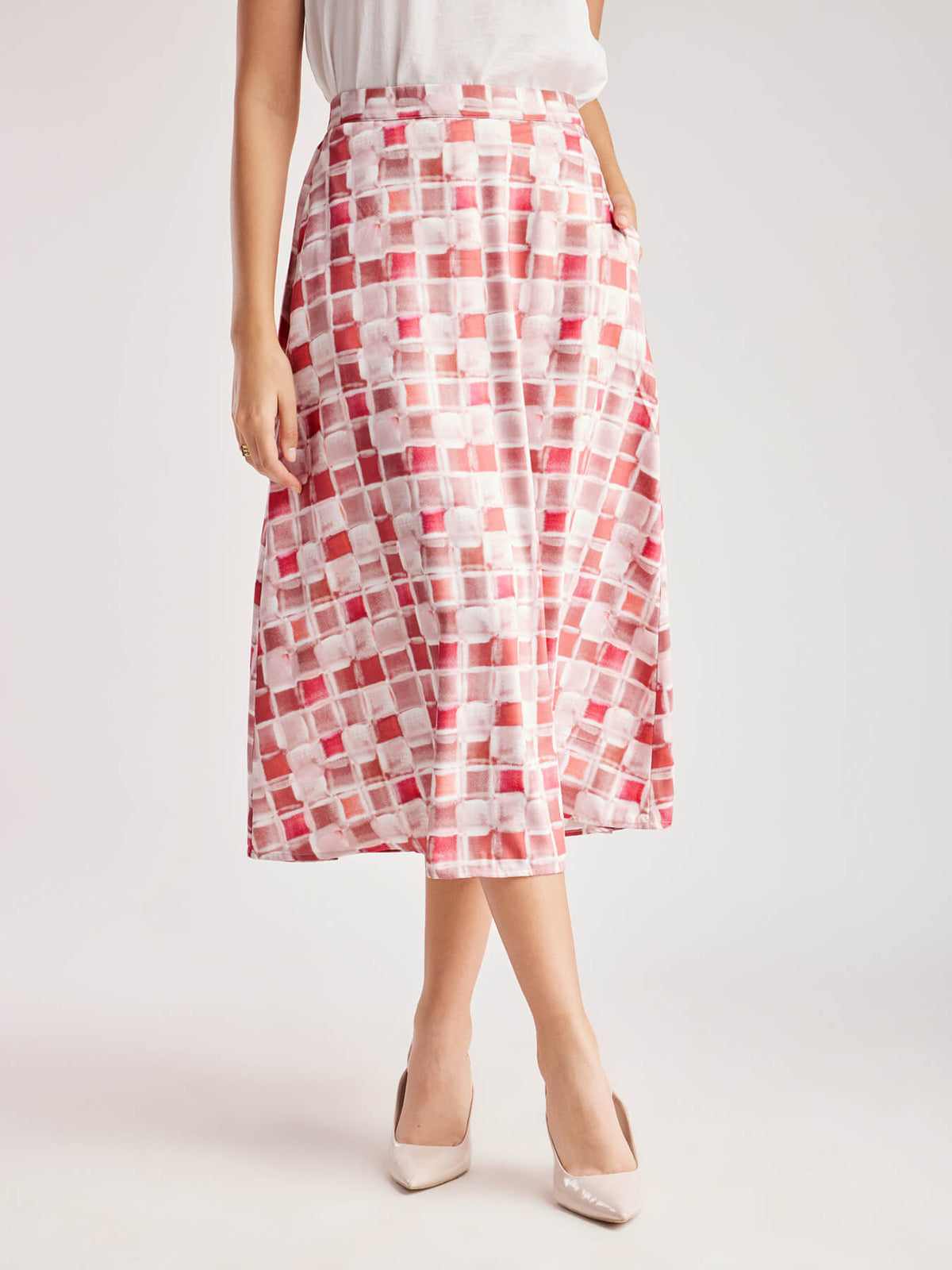 Geometric Print A-Line Skirt - Pink