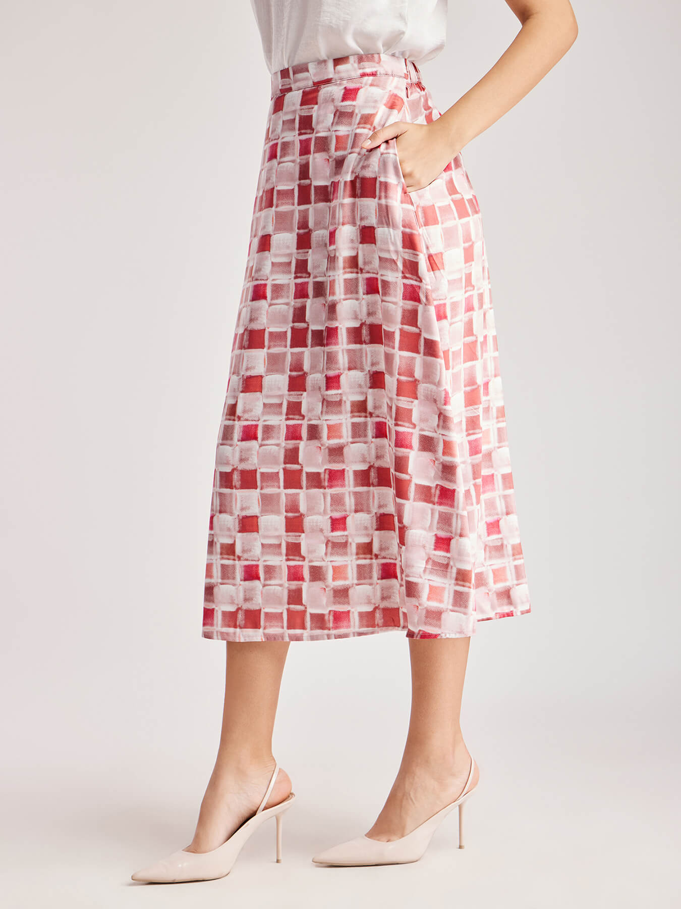 Geometric Print A-Line Skirt - Pink