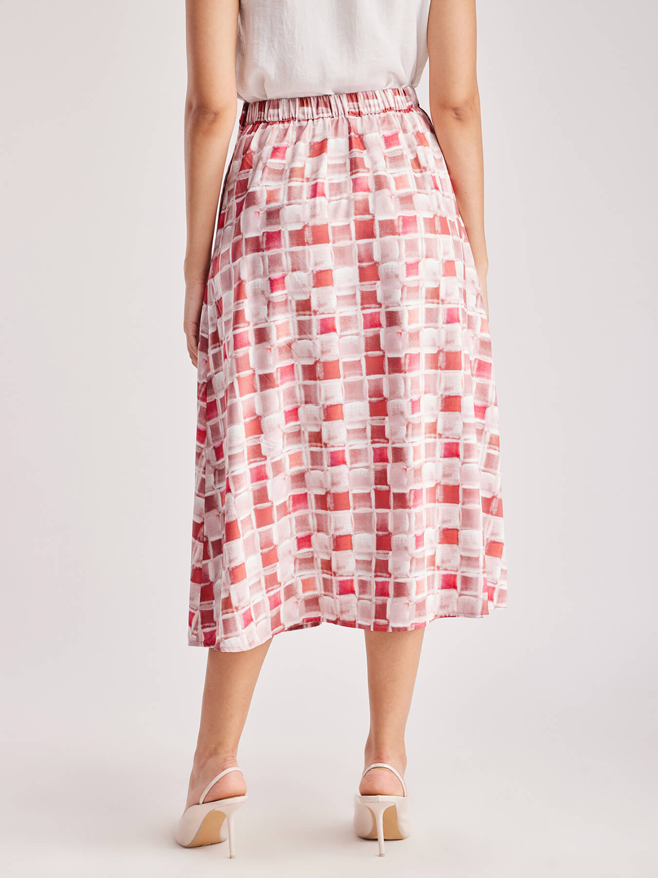 Geometric Print A-Line Skirt - Pink