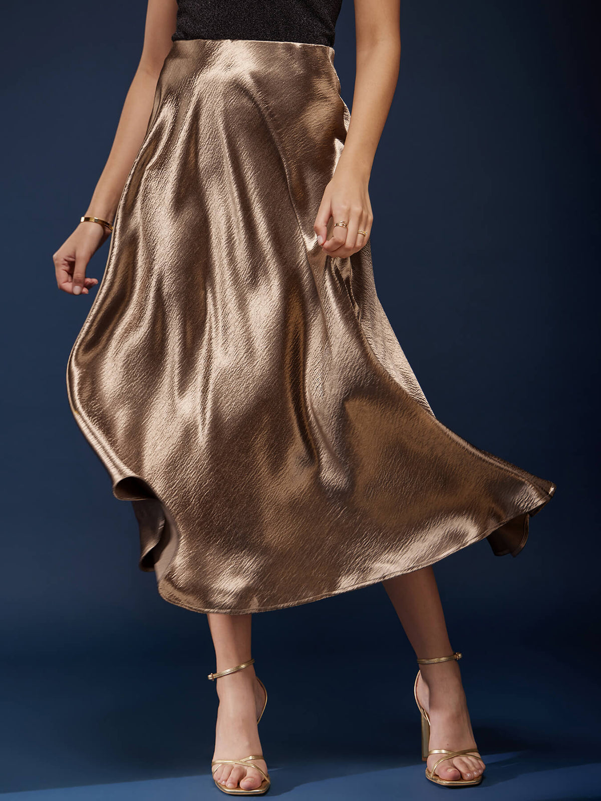 Midi A-line Flared Skirt - Brown