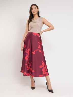 Stretchable Satin A-line Skirt - Maroon