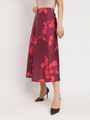 Stretchable Satin A-line Skirt - Maroon