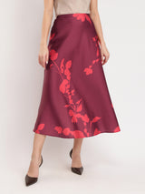 Stretchable Satin A-line Skirt - Maroon