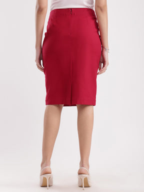 Cotton Stretchable Pencil Skirt - Red