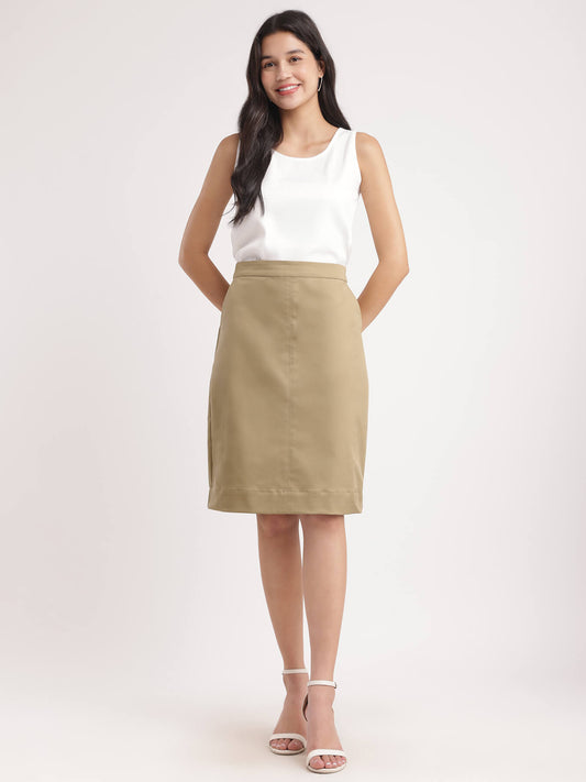 Stretchable A-line Skirt - Beige