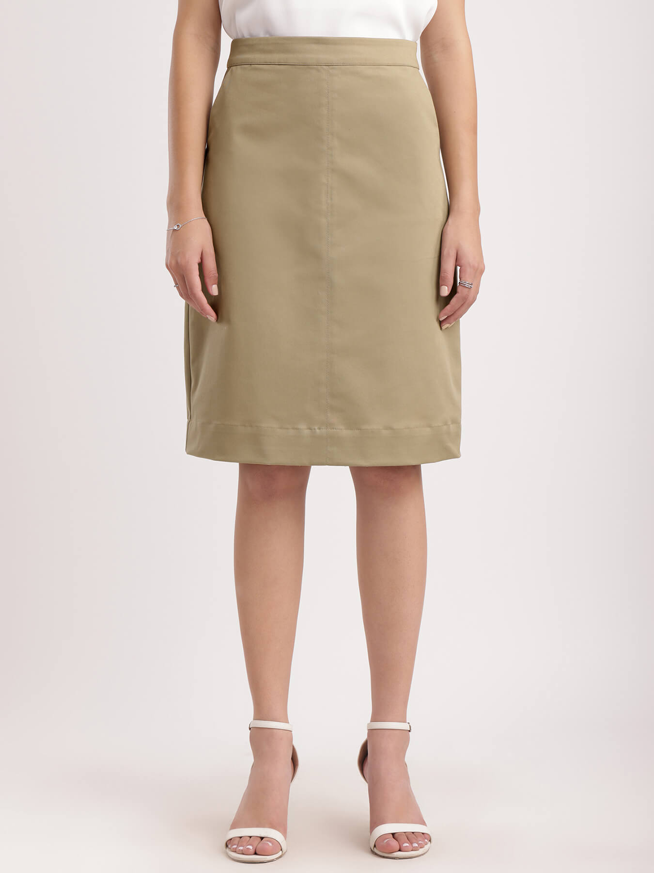 Stretchable A-line Skirt - Beige