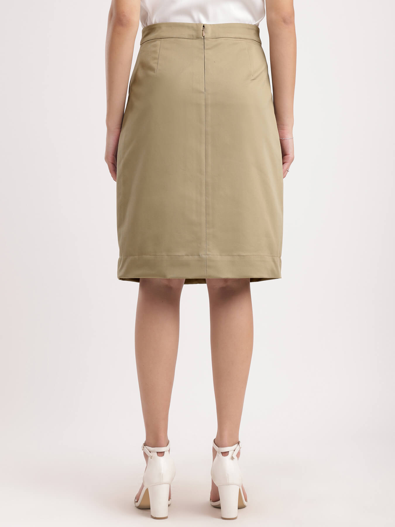 Stretchable A-line Skirt - Beige