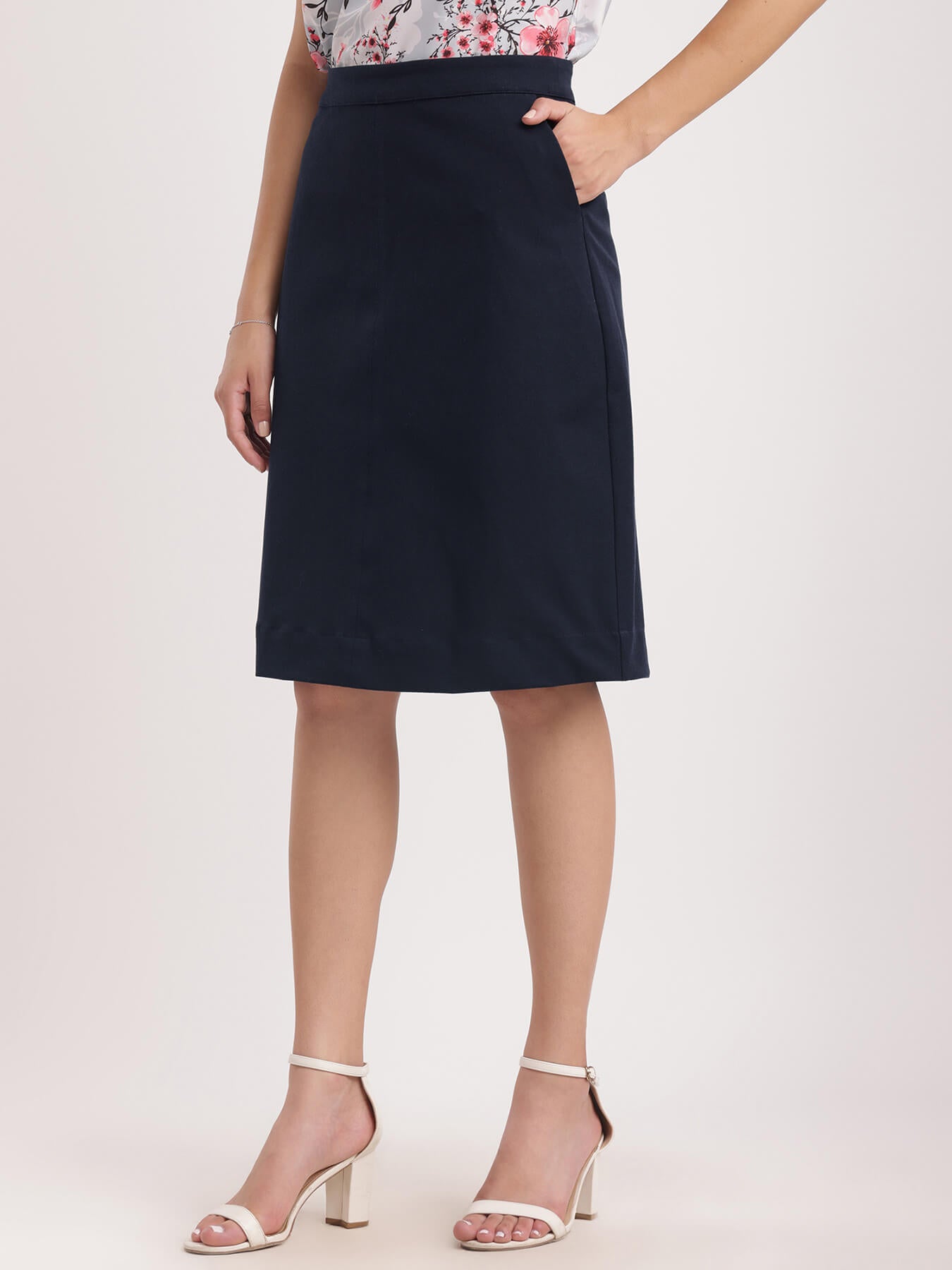 Stretchable A-line Skirt - Navy