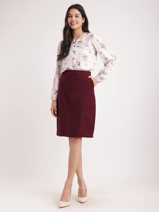 Stretchable A-line Skirt - Wine