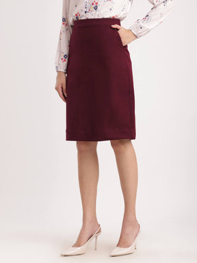 Stretchable A-line Skirt - Wine