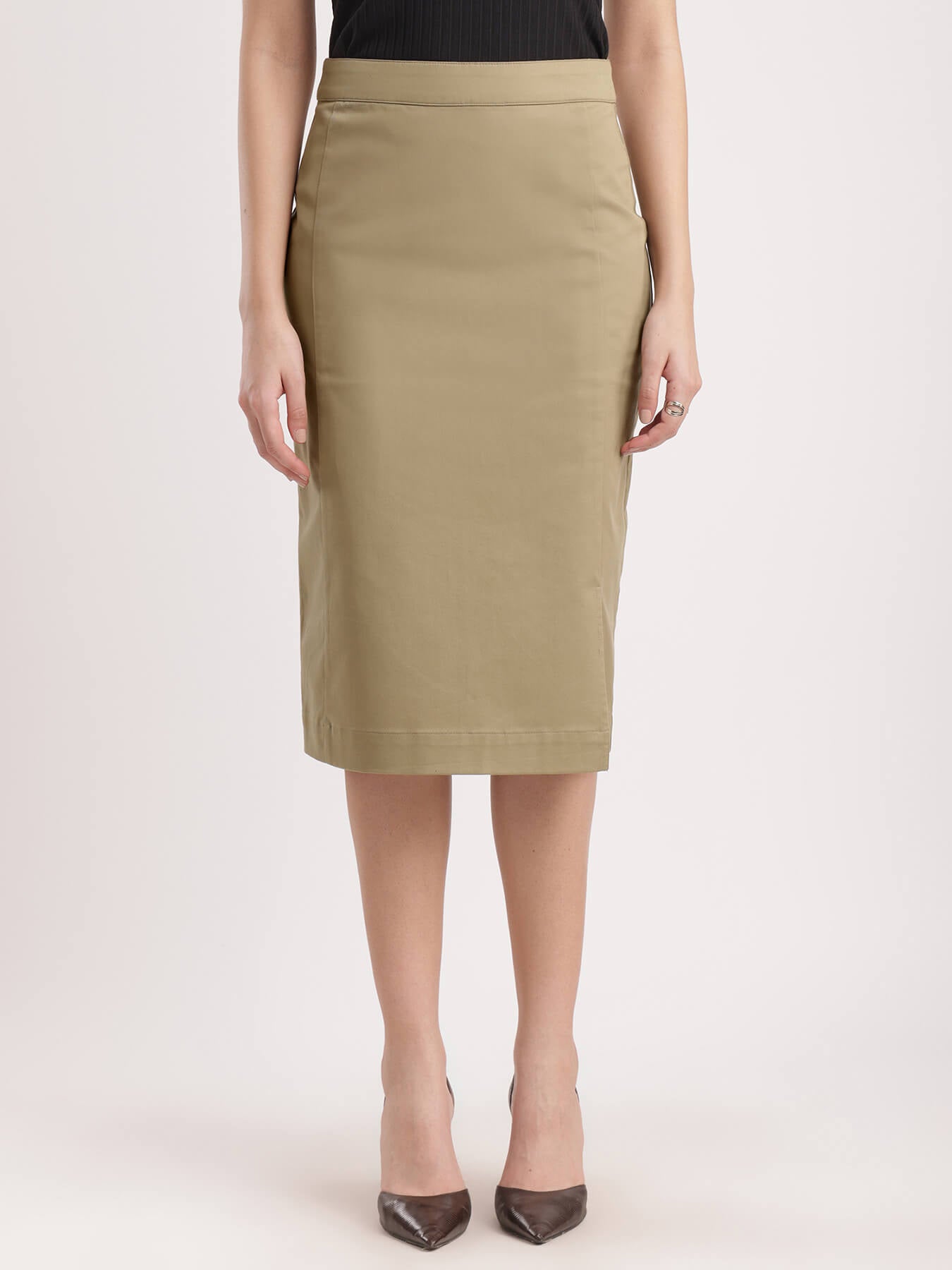 Stretchable Pencil Skirt - Beige