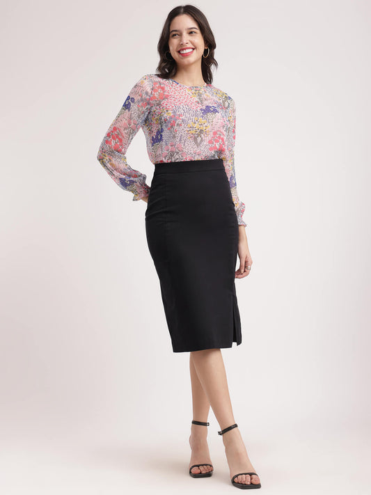 Stretchable Pencil Skirt - Black