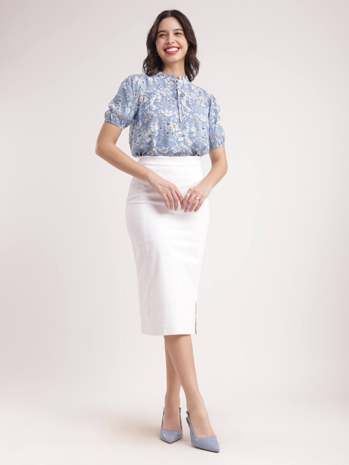 Stretchable Pencil Skirt - White