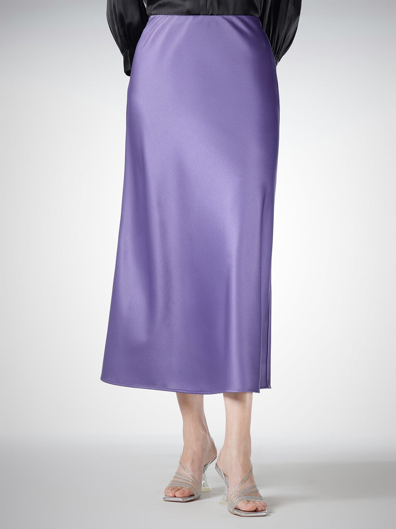 Satin A-Line Midi Skirt - Purple