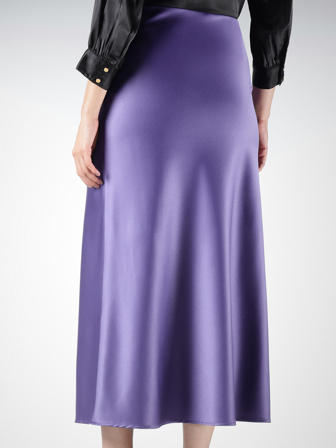 Satin A-Line Midi Skirt - Purple