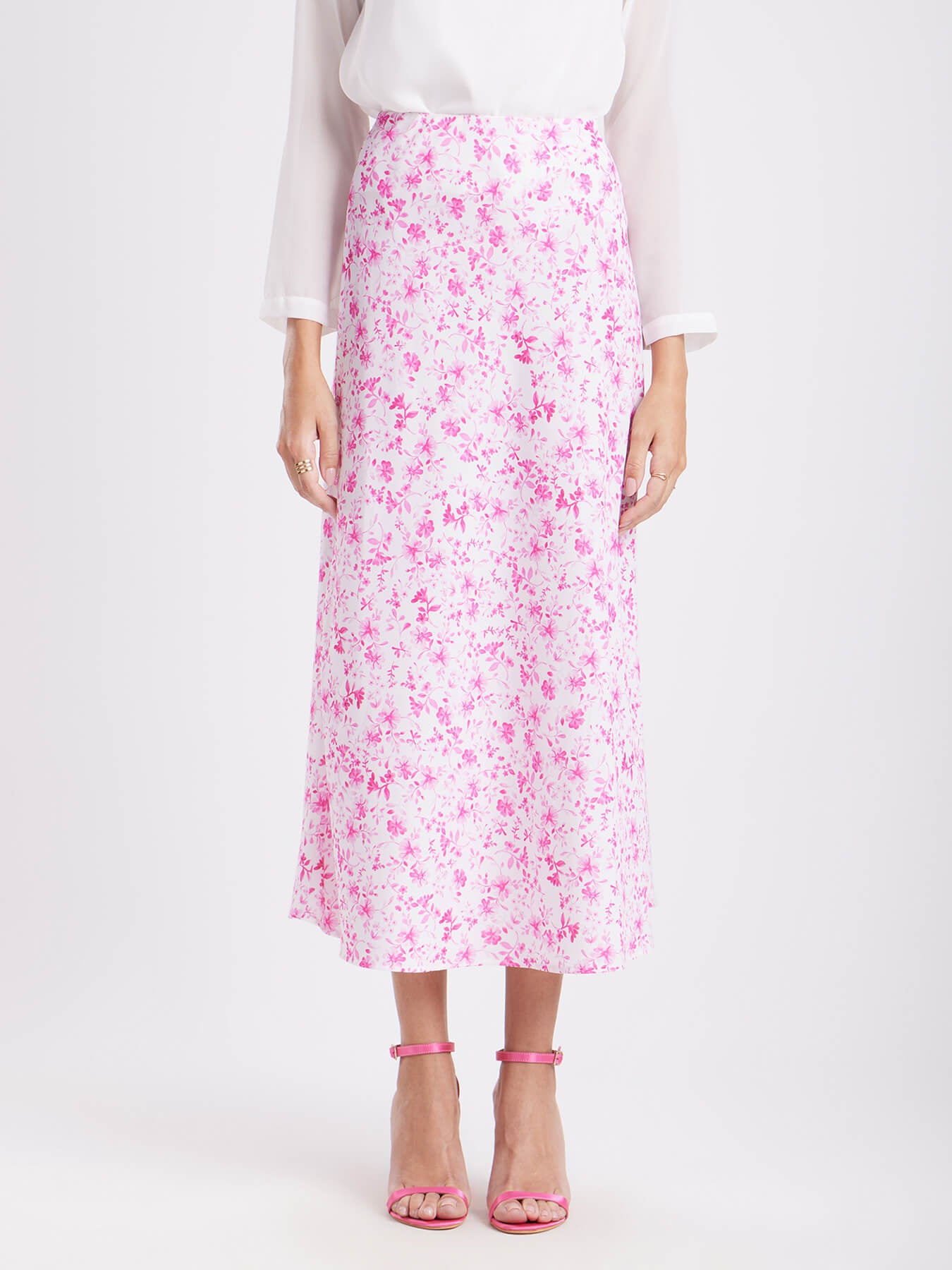Floral A-Line Skirt - Pink And White