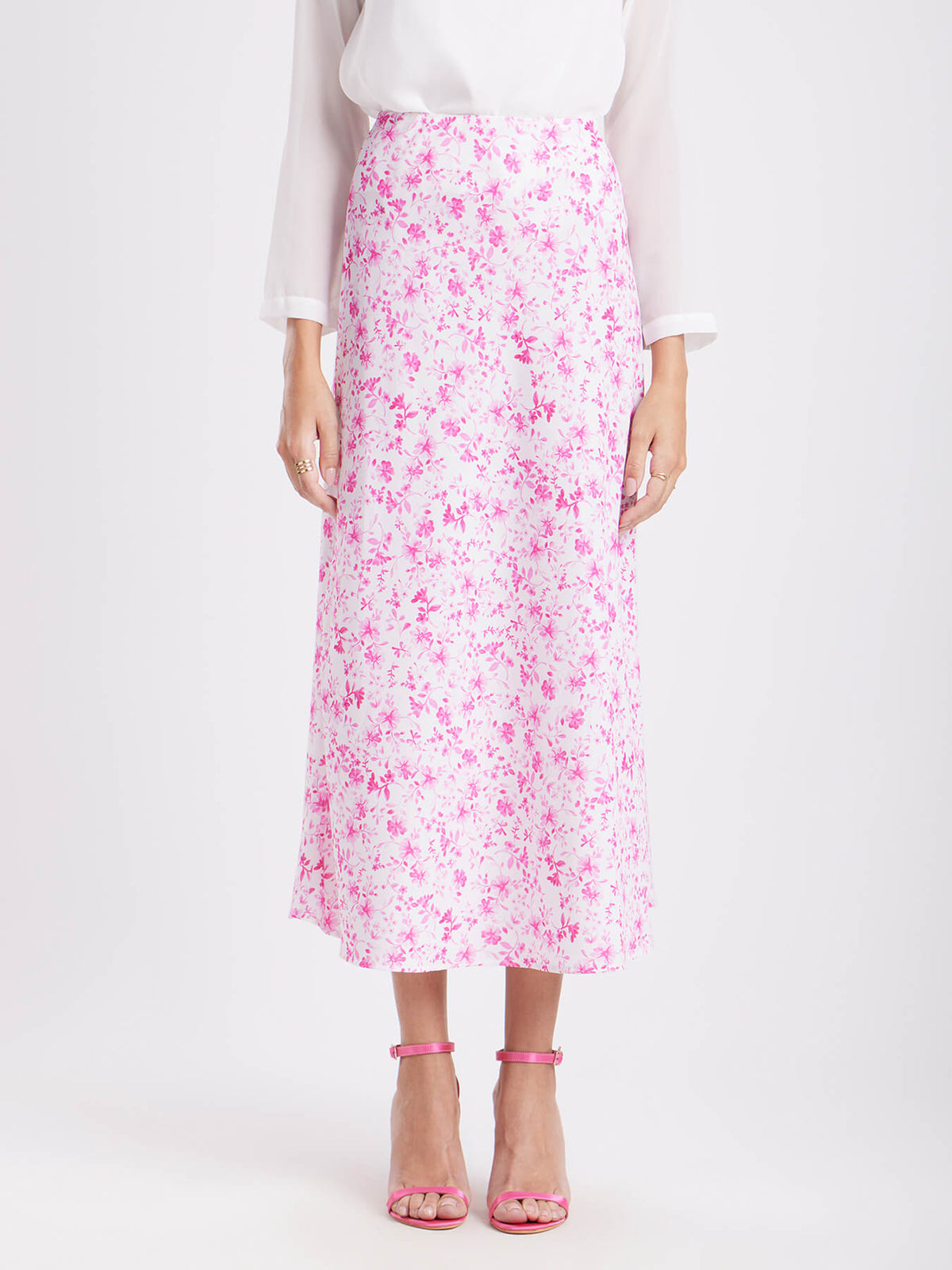 Floral A-Line Skirt - Pink And White