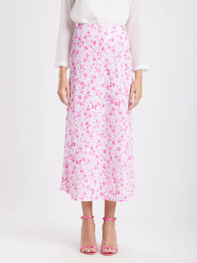 Floral A-Line Skirt - Pink And White