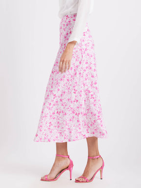Floral A-Line Skirt - Pink And White