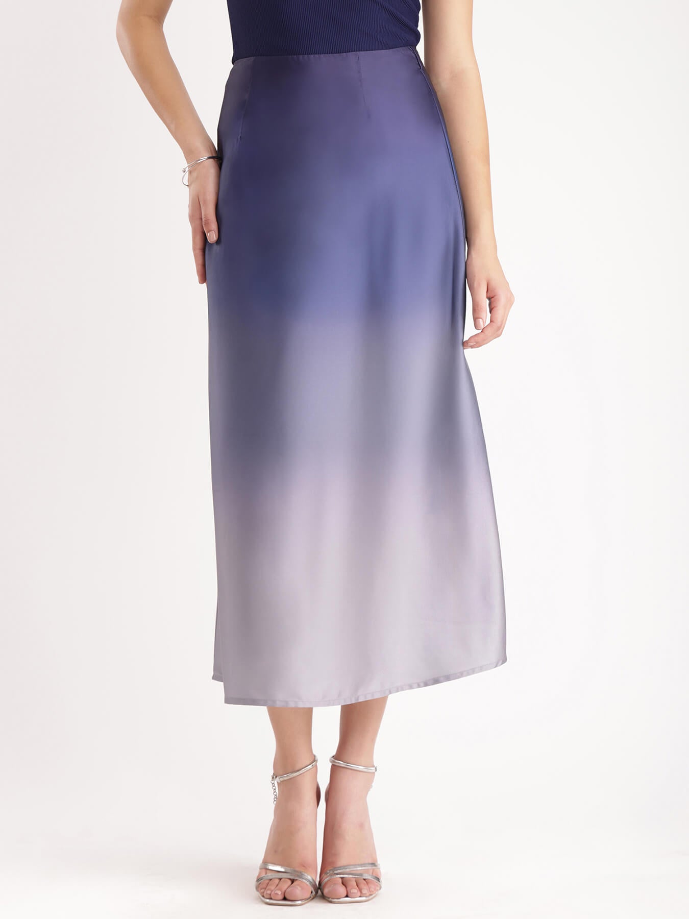 Ombre Midi Skirt - Blue And Grey
