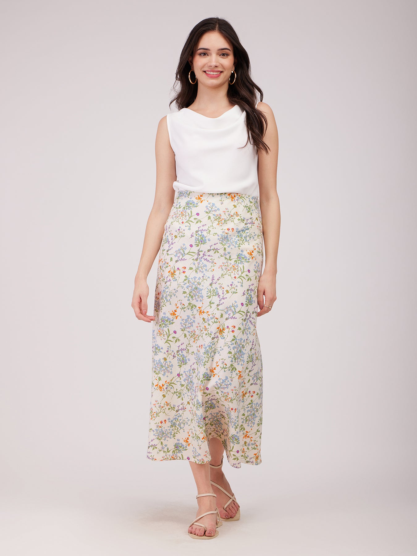 Linen Floral Skirt - Multicolour