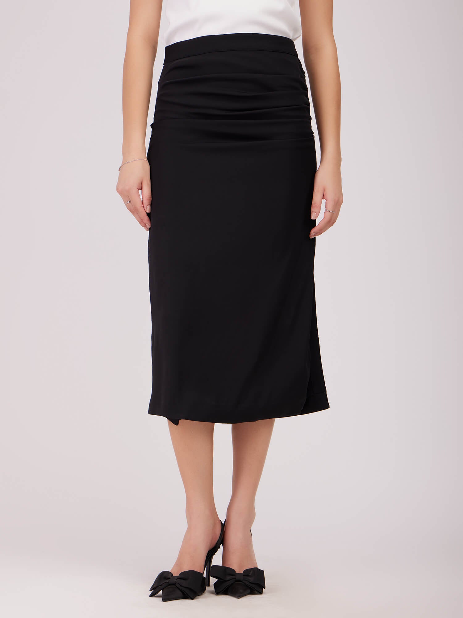 Side Slit Midi Skirt - Black