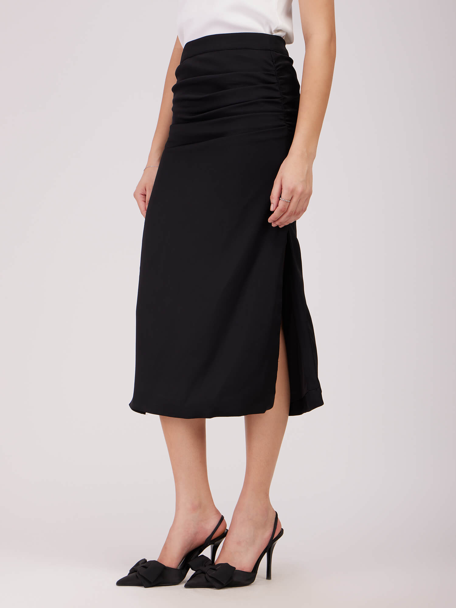 Side Slit Midi Skirt - Black