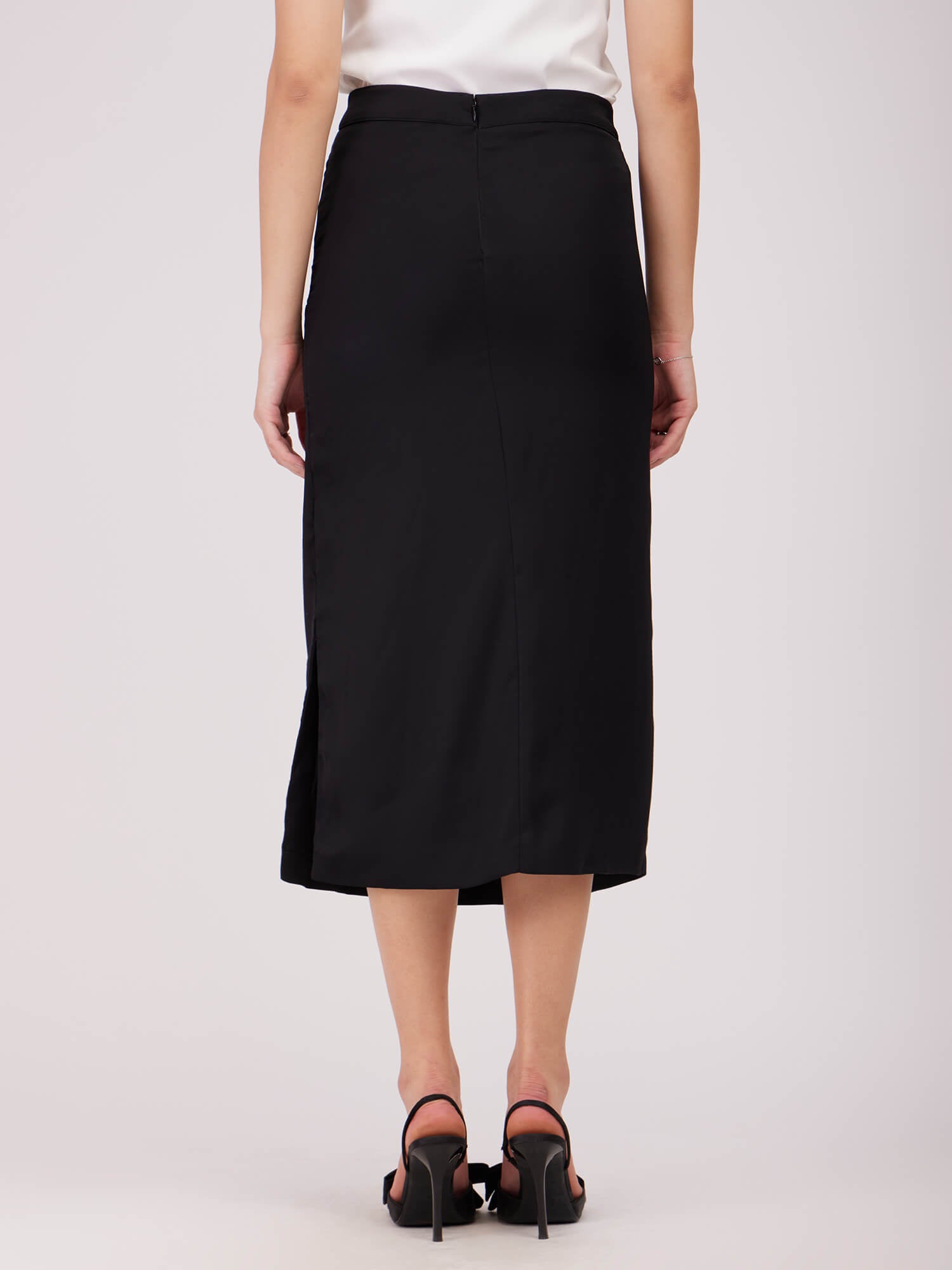 Side Slit Midi Skirt - Black