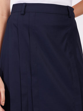 Pleated Midi Skirt - Navy Blue