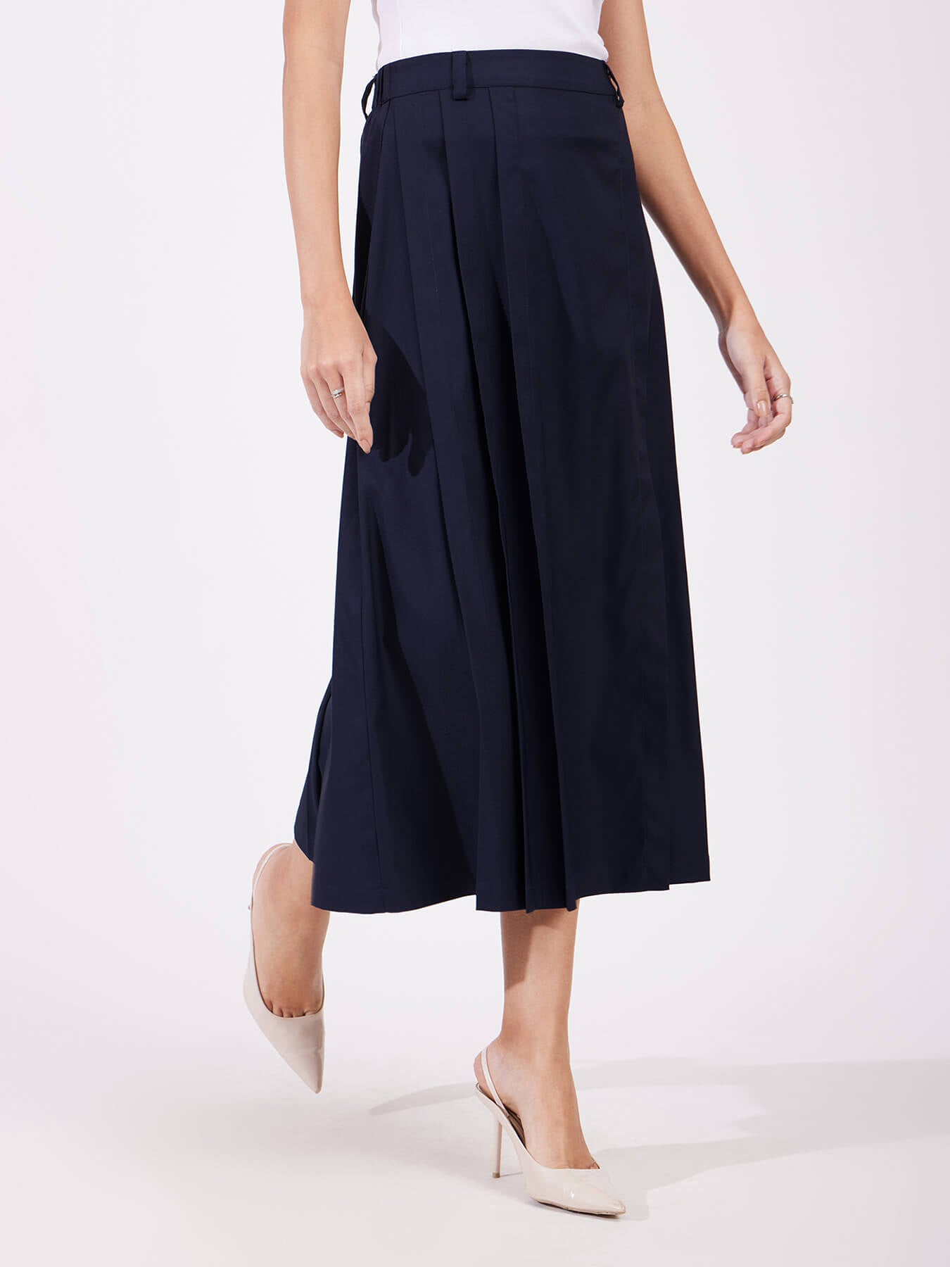 Pleated Midi Skirt - Navy Blue