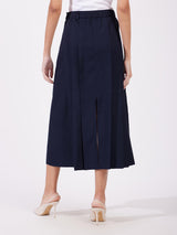 Pleated Midi Skirt - Navy Blue