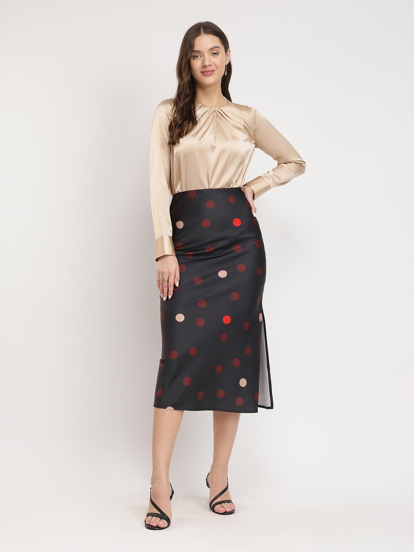 Stretchable Satin A-line Skirt - Black