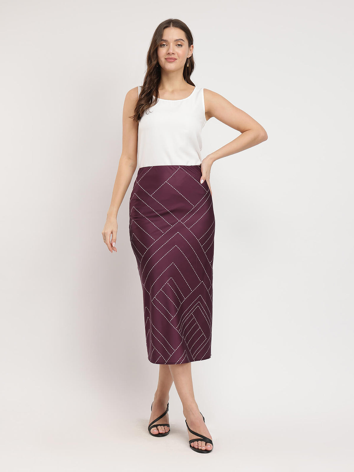 Stretchable Satin A-line Skirt - Maroon