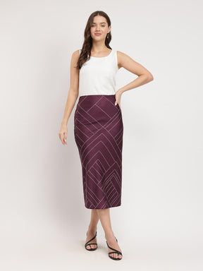Stretchable Satin A-line Skirt - Maroon