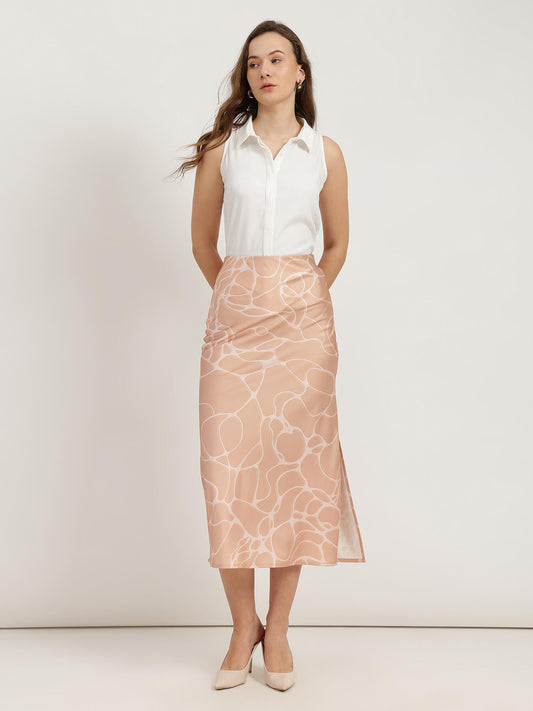 Satin Midi Skirt - Peach