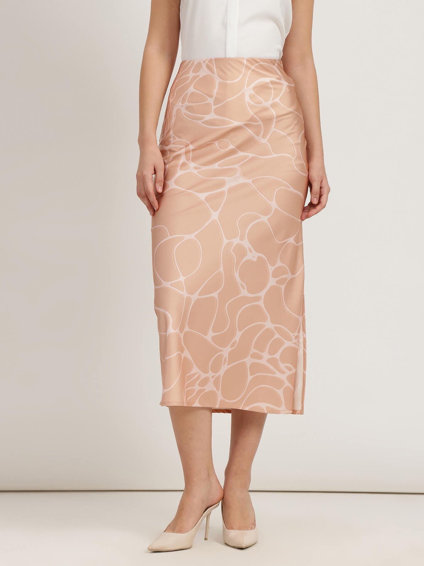 Satin Midi Skirt - Peach